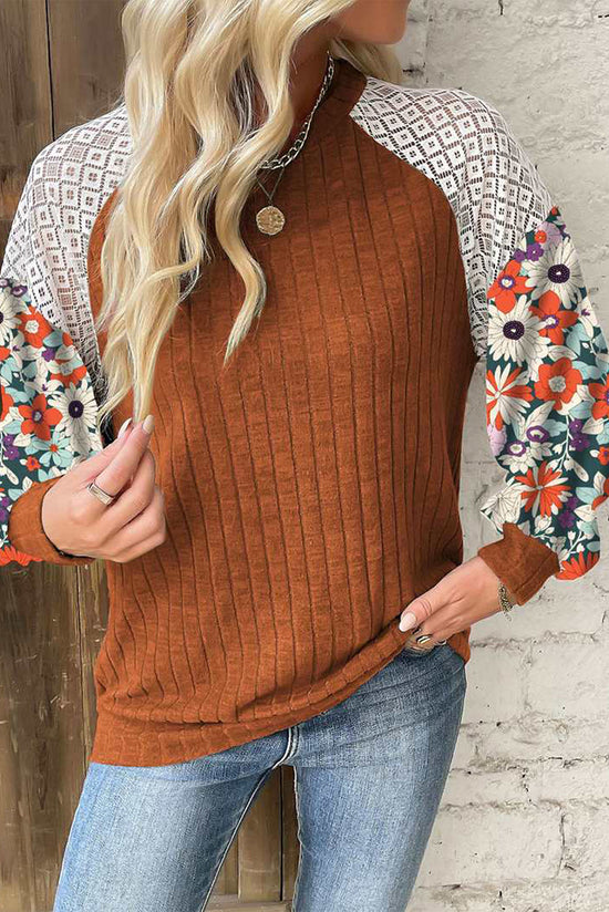 Long sleeve ribbed blouse and Cinnamon floral patchwork