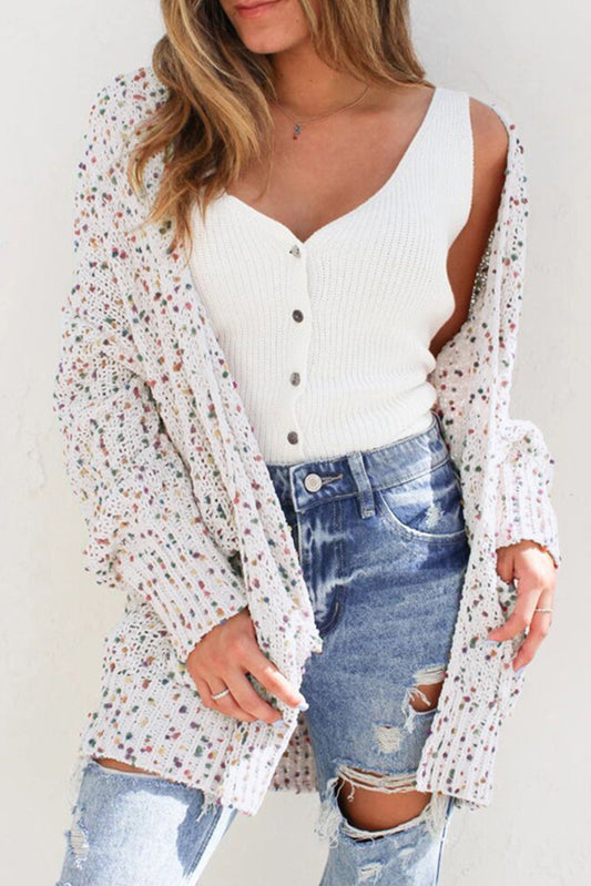 Confetti White Ribbed Knit Long Sleeve Cardigan