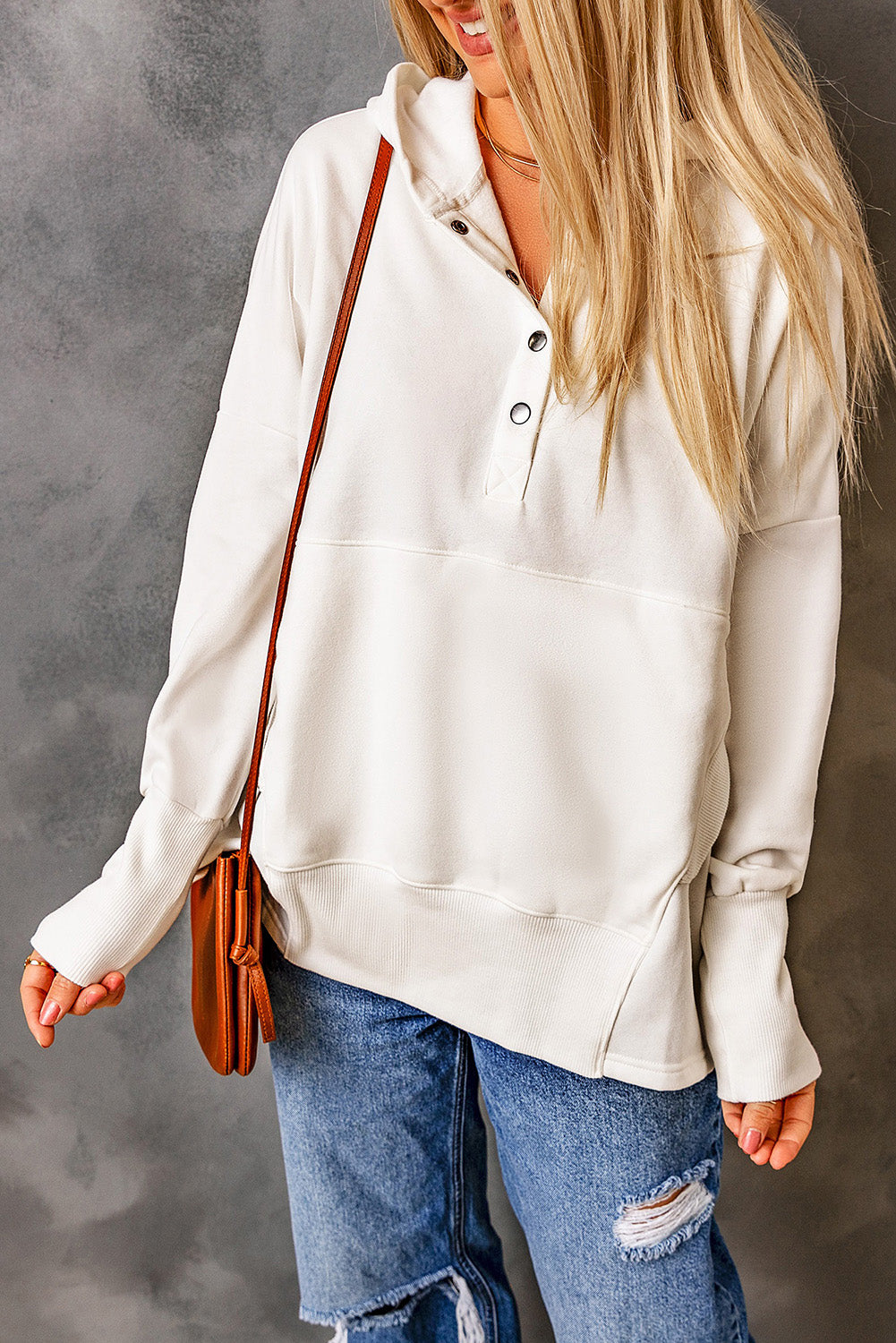 White Batwing manga en sudadera con capucha Henley