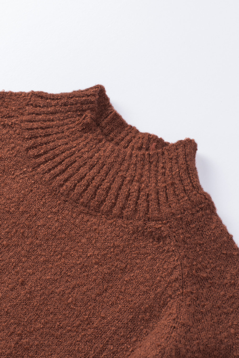 Brown Solid Color Lantern Sleeve Knitted Sweater