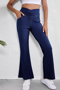 Jeans in flared knitting with a plain crusader -blue crushed size, flared cut with high elasticity