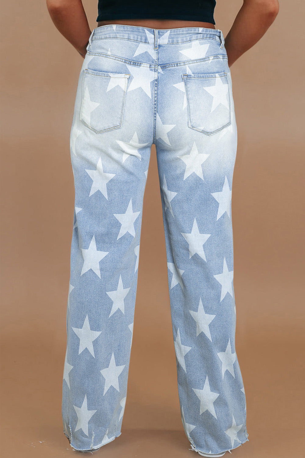 Beau Blue - Plus Size Star Pattern High Waisted Jeans