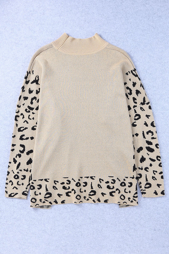 Oversize sweater khaki leopard with high collar *