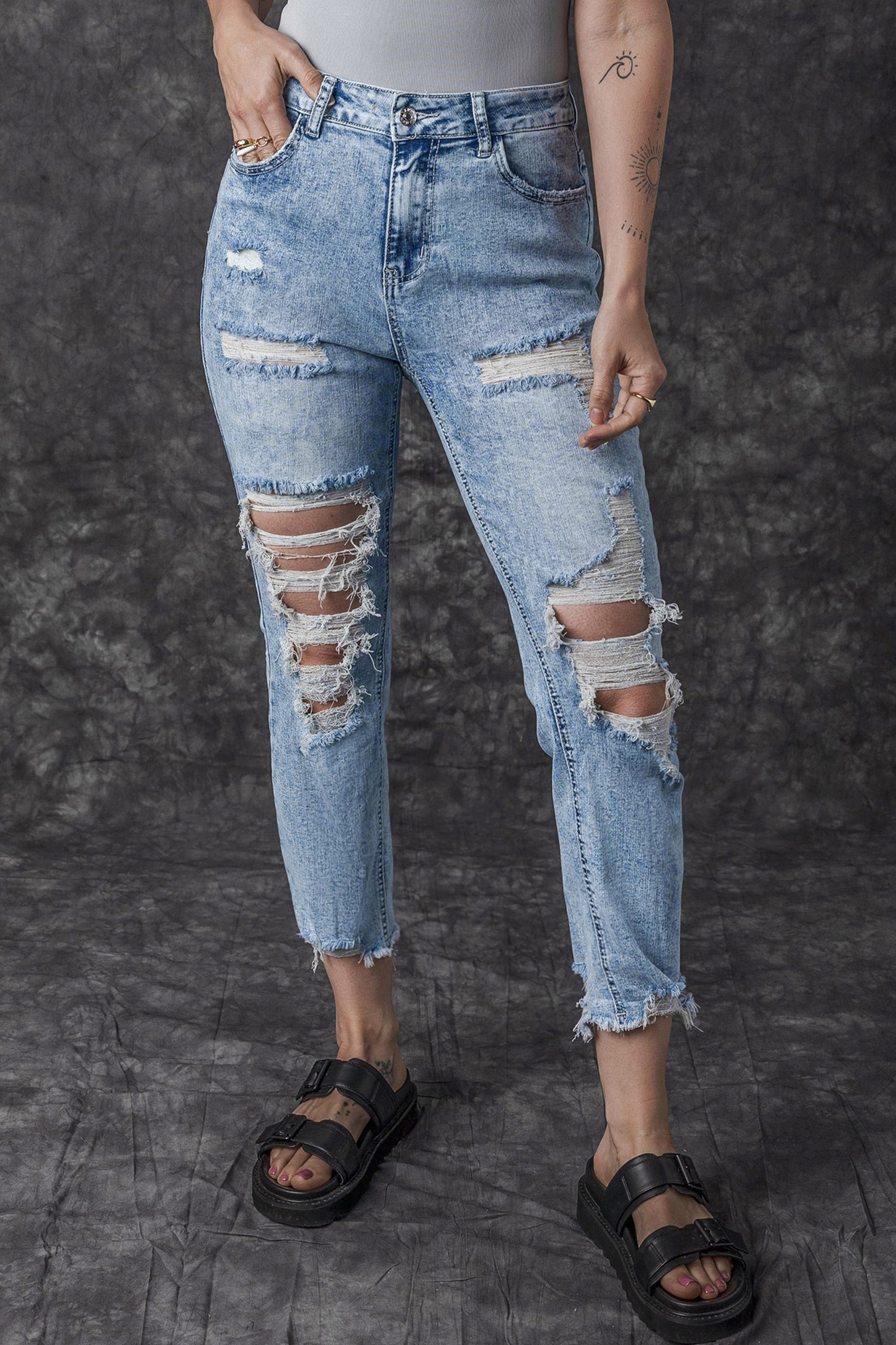 Jeans de ajuste delgado de ácido azul cielo