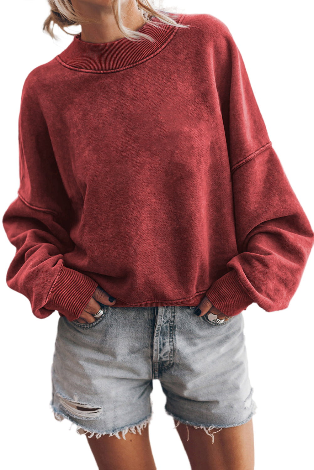 Rote Dahlien fallen Schulter -Crew -Nackenpullover Sweatshirt