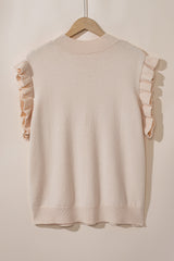 Pull à col montant et manches courtes à volants en tricot torsadé Oatmeal Plus