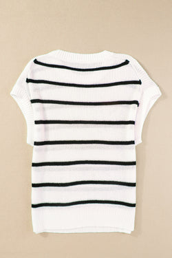 White striped sweater, round neck, bat handles