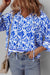 Blue blouse bohemian printed with 3/4 sleeve and tied collar