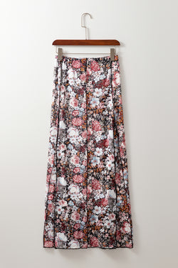 Long high waist skirt with brown floral print