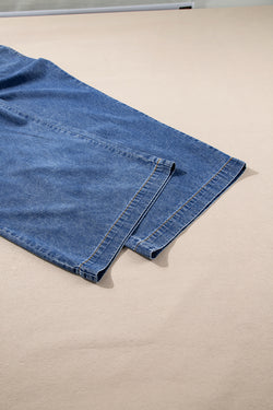 Jeans rectos de cintura alta con cordón de apriete azul al anochecer