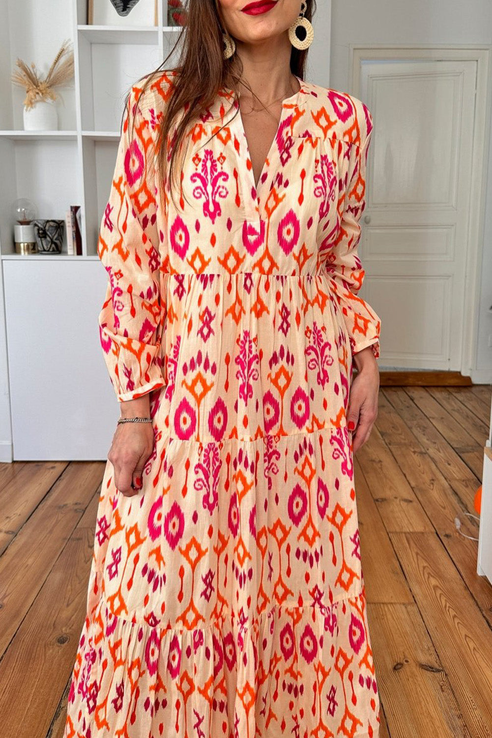 Robe longue orange à imprimé géométrique abstrait western
