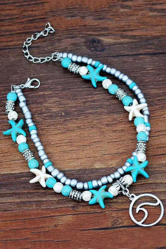 Bracelet de cheville double plage bleu ciel