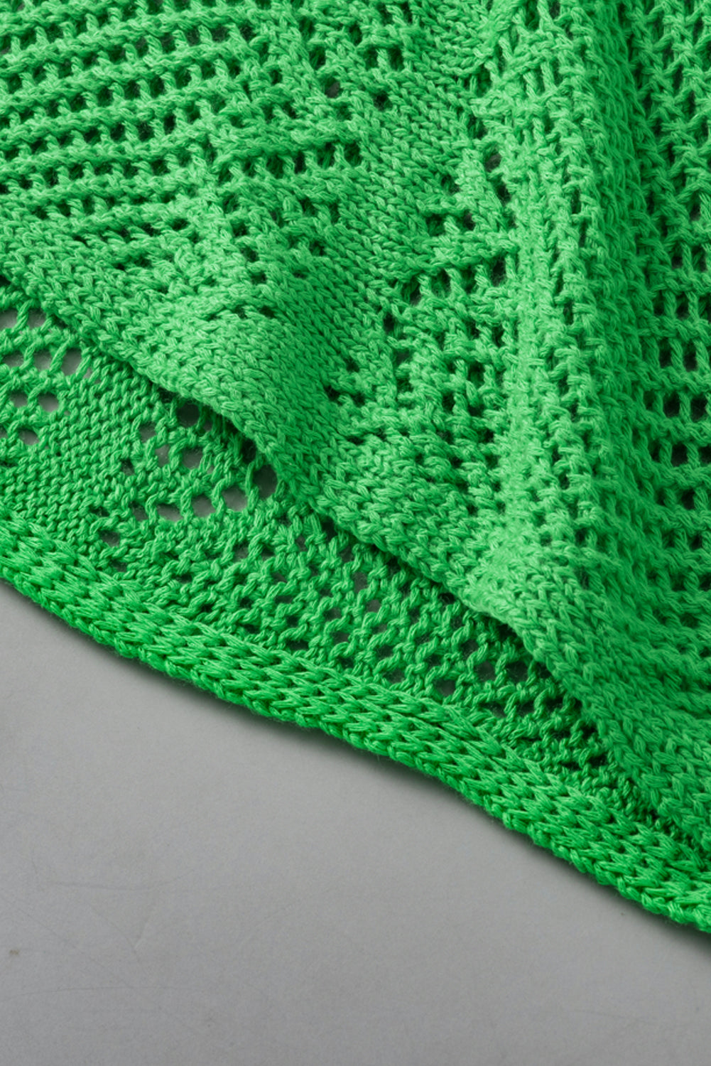 Green Pointelle Knit Scallop Edge de manga corta