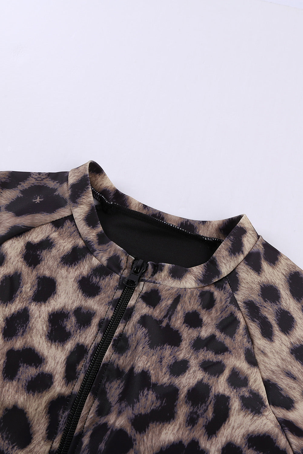 Leopard Print Zipper Cut-out Rash Guard Swimsuit