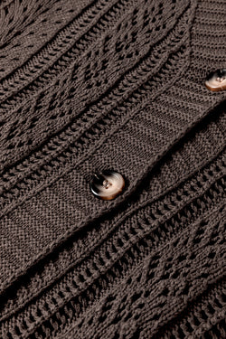 Cardigan pull kaki foncé en tricot ouvert à épaules tombantes *