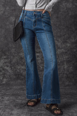 High wave flared jeans with pocket and seams sewn