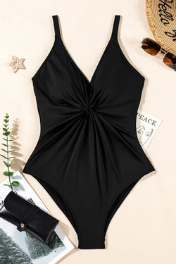 Swimsuit a black room, V -collar, gathered, crossed, bare back, a room