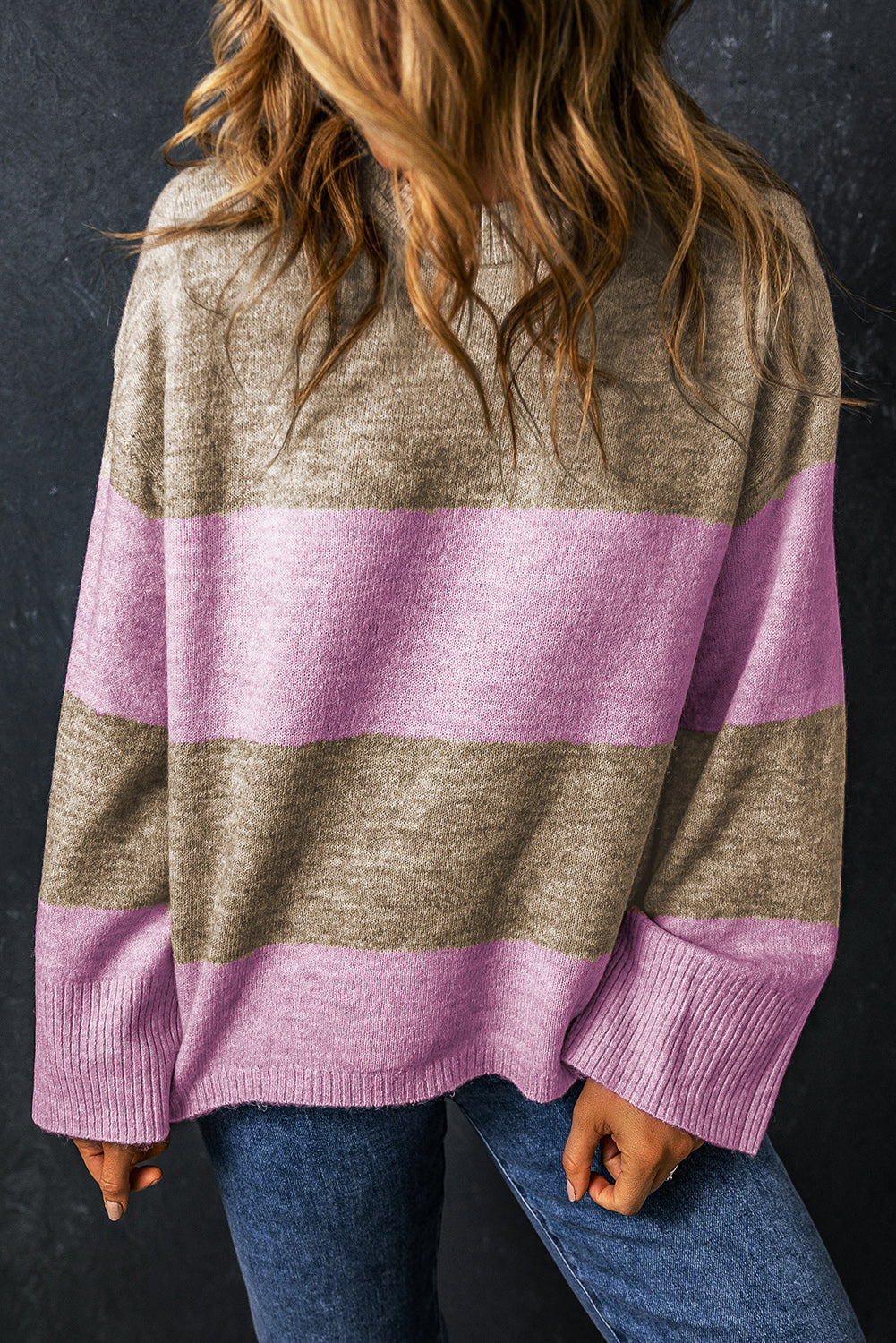 Rose Stripe Crew Neck Wide Glookblock Sighi