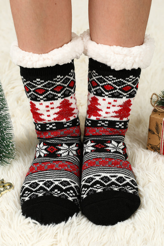 Chaussettes thermiques noires à motif d'arbre de Noël