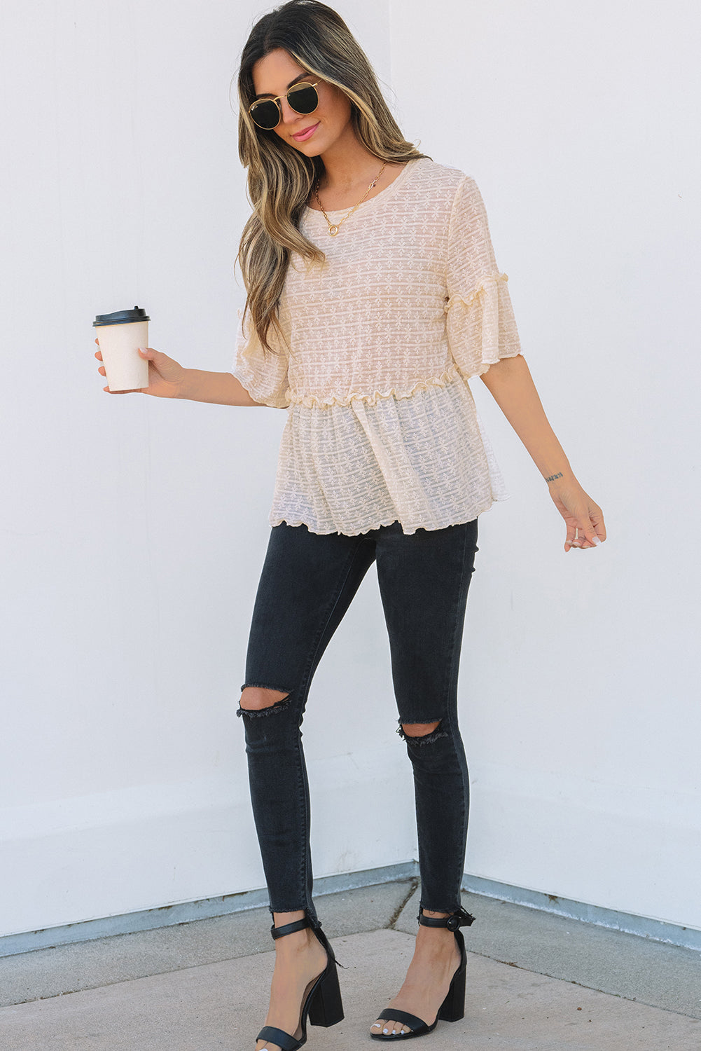 Beige blouse with short sleeves *