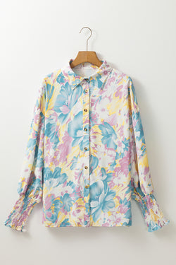 Oversize yellow shirt with floral print *