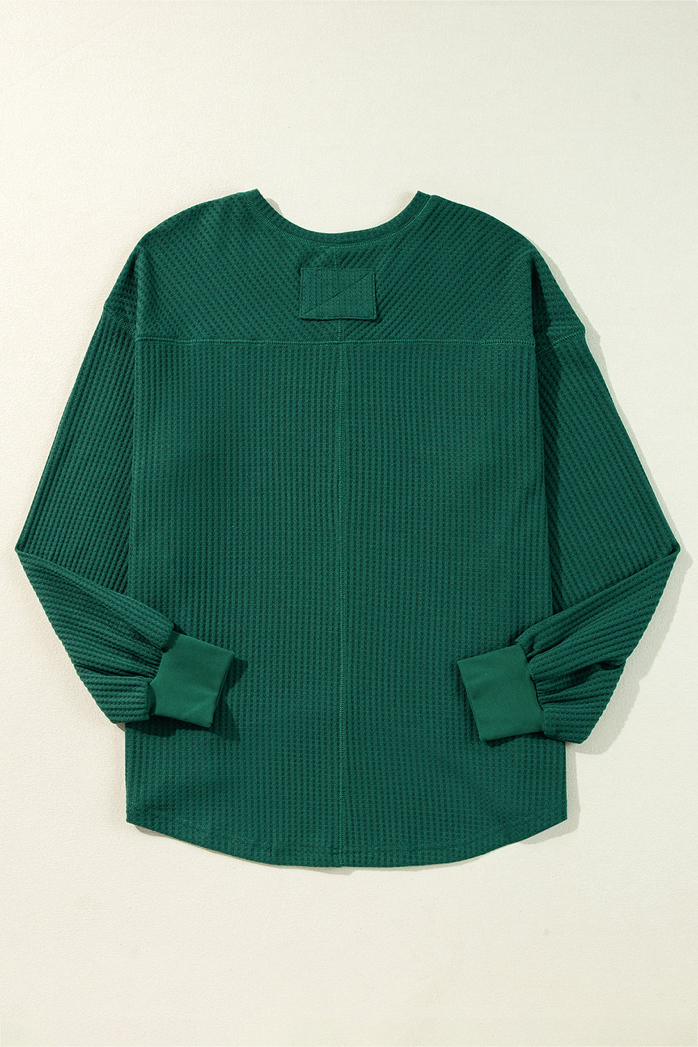 Blackish Green Waffle V Neck Swoul de manga larga de manga larga Blusa suelta