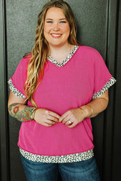 Red pink cord high with short sleeves and V -collar with leopard and large border