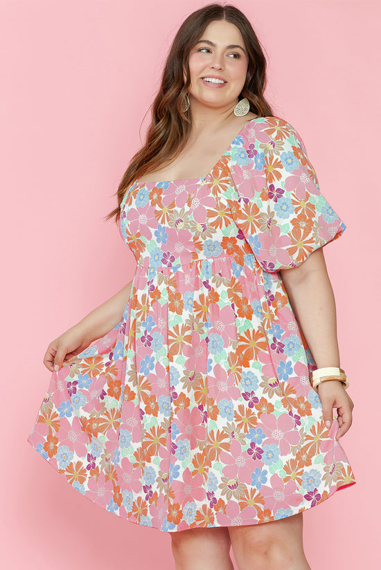 Robe babydoll multicolore à manches bouffantes et col carré