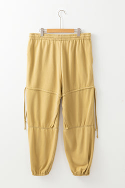 Pantalones de cintura alta con tira ajustada con cordón de apriete beige