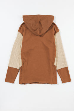 Chestnut Patchwork Color Block Hoodie with Contrast Sleeves