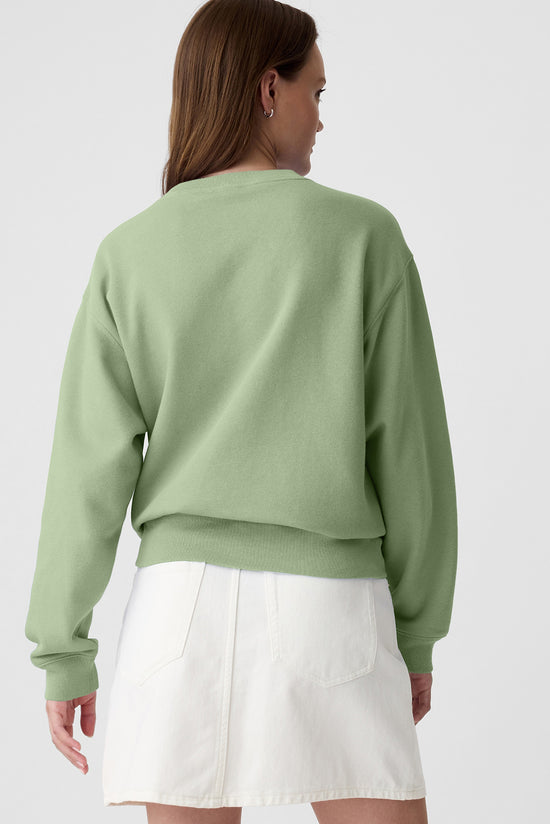 Solid Smoke Green Crew Neck Drop Shoulder Sweatshirt