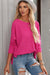 Red Pink Textured Center Seam Long Sleeve Split Top