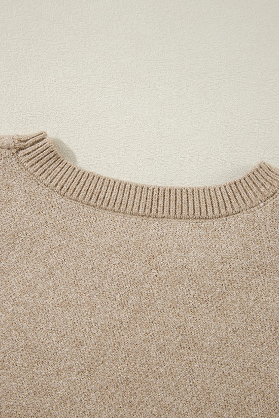 Parchment Flower Pattern Ribbed Crew Neck Sweater