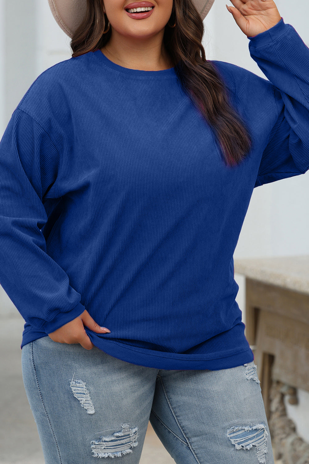 Dark blue corduroy oversized sweatshirt