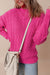 Solid Red Pink Cable Knit Drop Shoulder High Neck Sweater