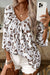 Khaki blouse printed leopard gathered with v * collar