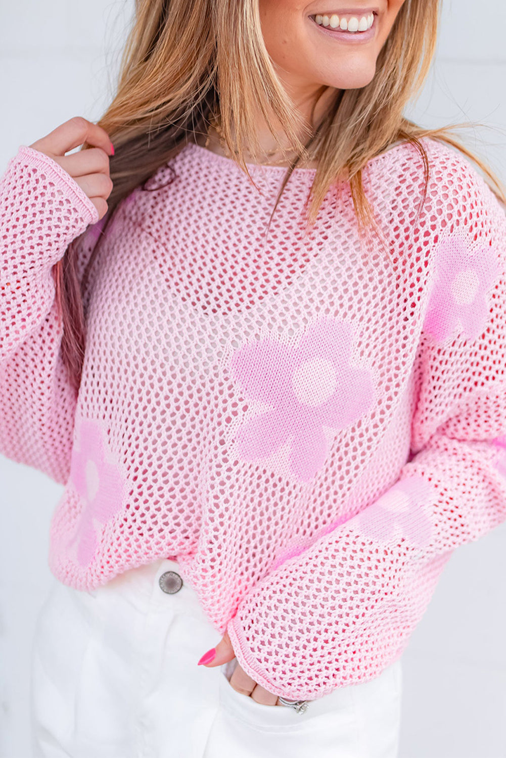 Maglione a goccia a goccia in maglia gustosa rosa rosa chiaro