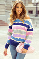 Drozing shoulder sweater and dark blue striped tank sleeves