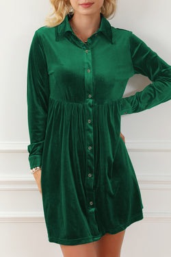 Green -style velvet button dress and green sleeves