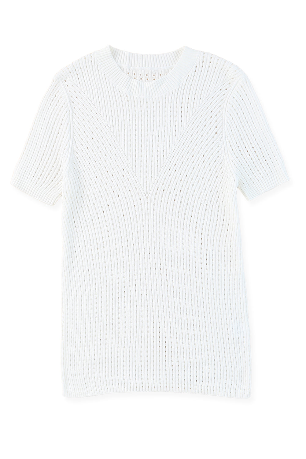 White Hollow-out Knitted Short Sleeve T Shirt