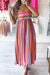 Vestido bohemio largo con correas delgadas y rayas multicolores, brotada hacia atrás