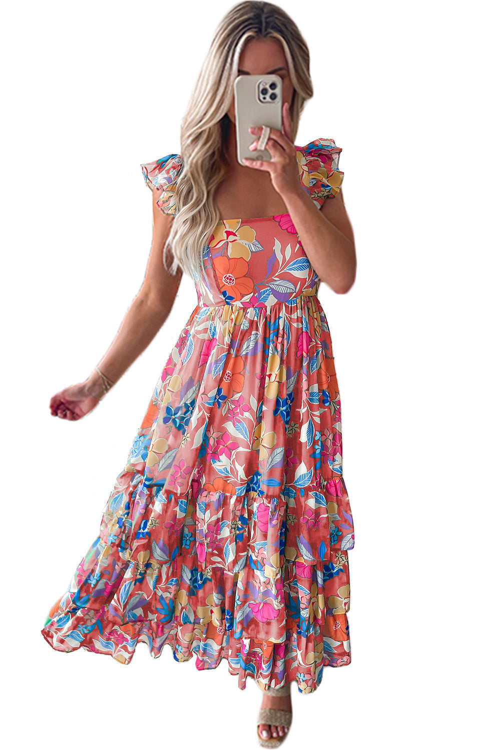 Vestido maxi de estampado de estampado floral rosa