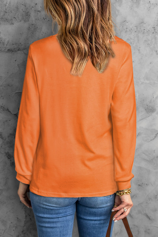 Orange plain long sleeve round neck top