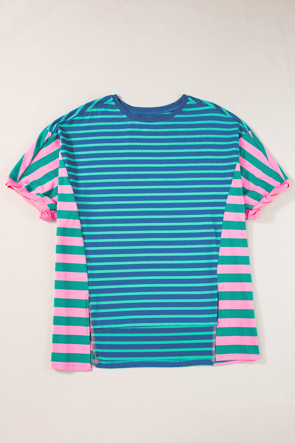 Blue Stripe Colorblock Patchwork THOCH