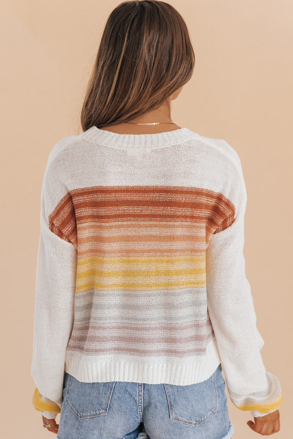 Multi-colored striped crew neck long sleeve sweater