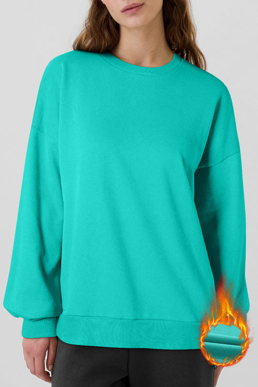 High-low drop-shoulder sweatshirt with solid fleece lining in sea green