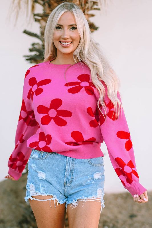 Rose Big Flower Ribbed Knit Sweater