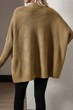 Camel Batwing Sleeve Checkered Textured Sweater