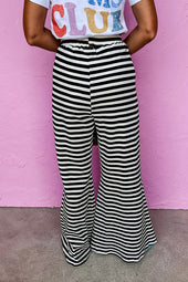 Striped flared pants with stripes and lace -ups with black waist