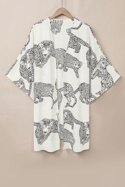 White cheetah print kimono, loose fit, open front